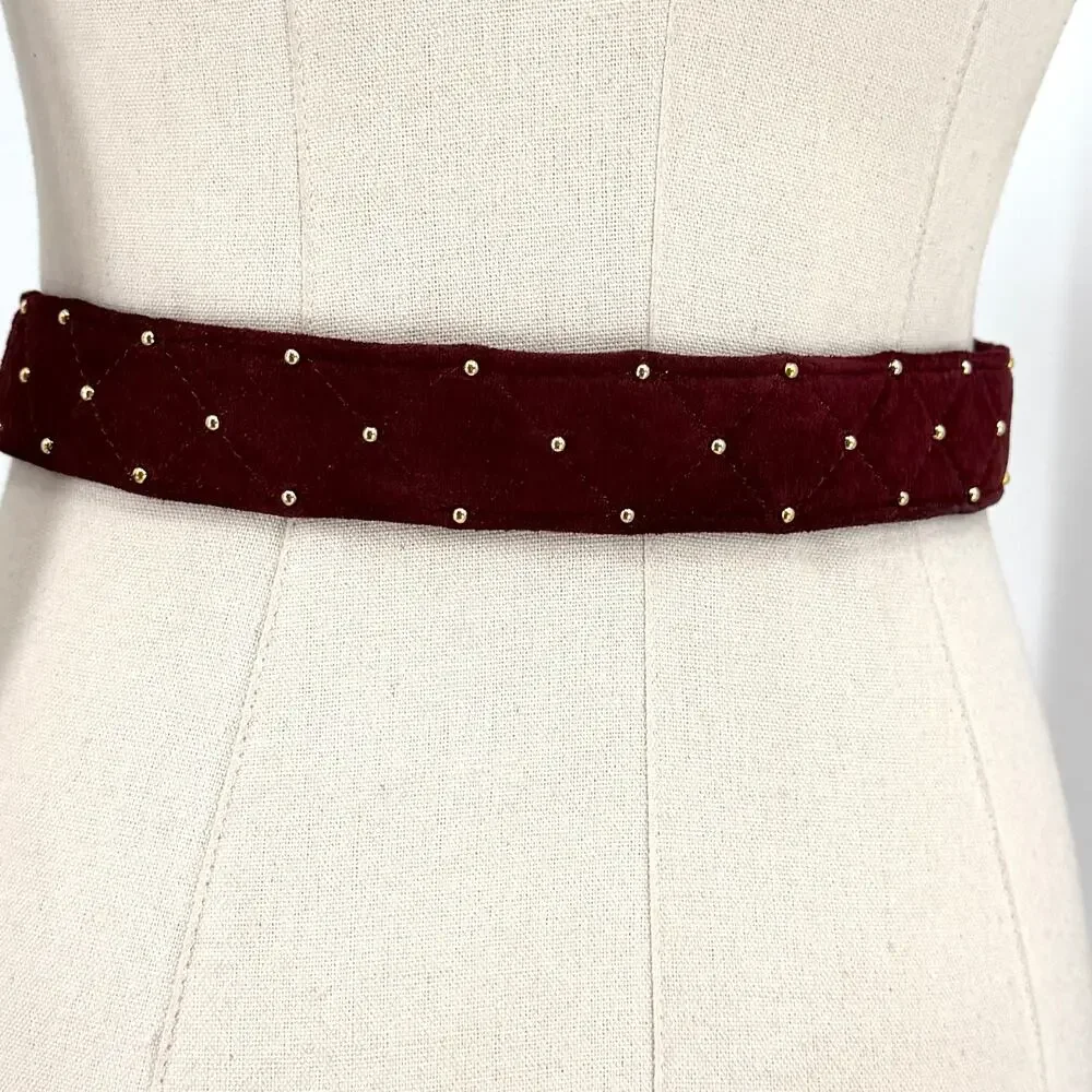 Vintage 90s Magid Burgundy Genuine Suede Studded Gold Buckle Belt